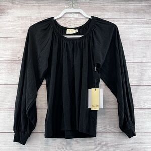 Nation LTD Top Black Romy Modest Tee Long Sleeve Puff Sleeve Pima‎ Cotton Sz XS
